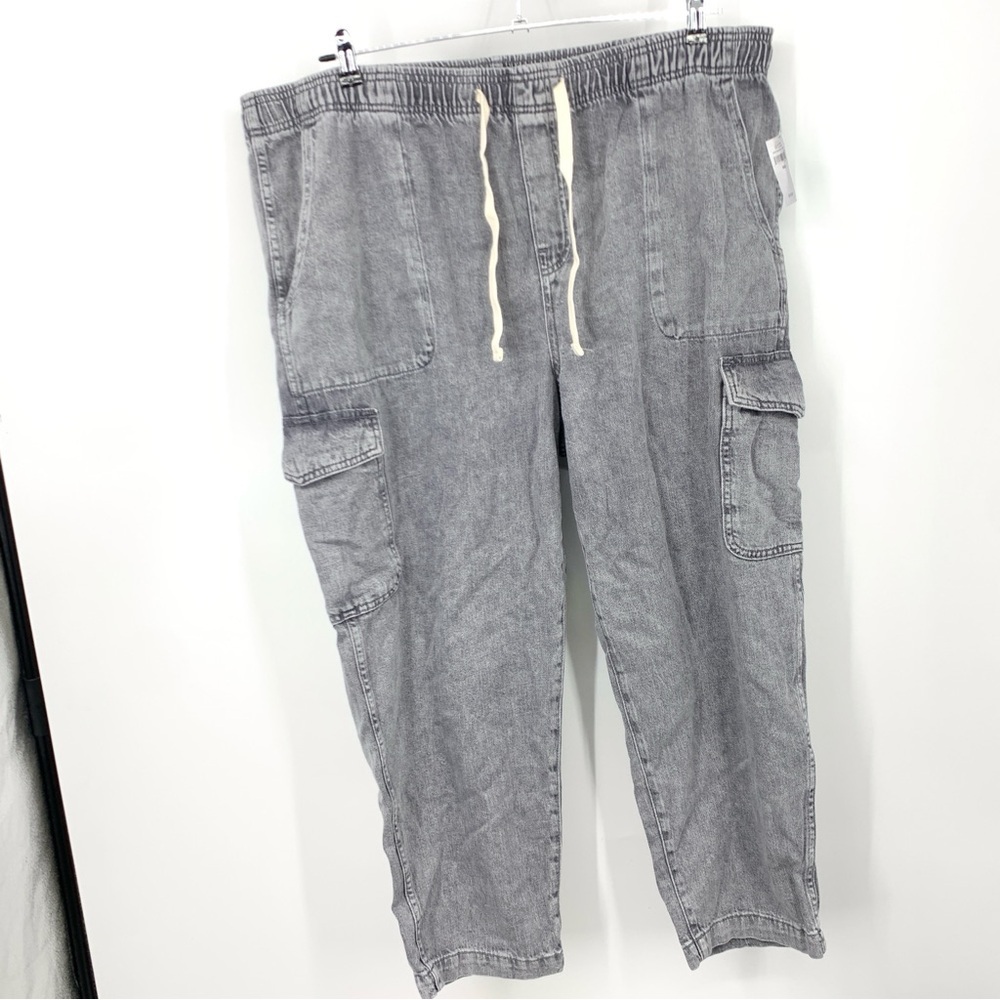 Gap Women Size XXL Jeans Easy Pull On Relaxed Straight Cargo Gray Pants Cotton